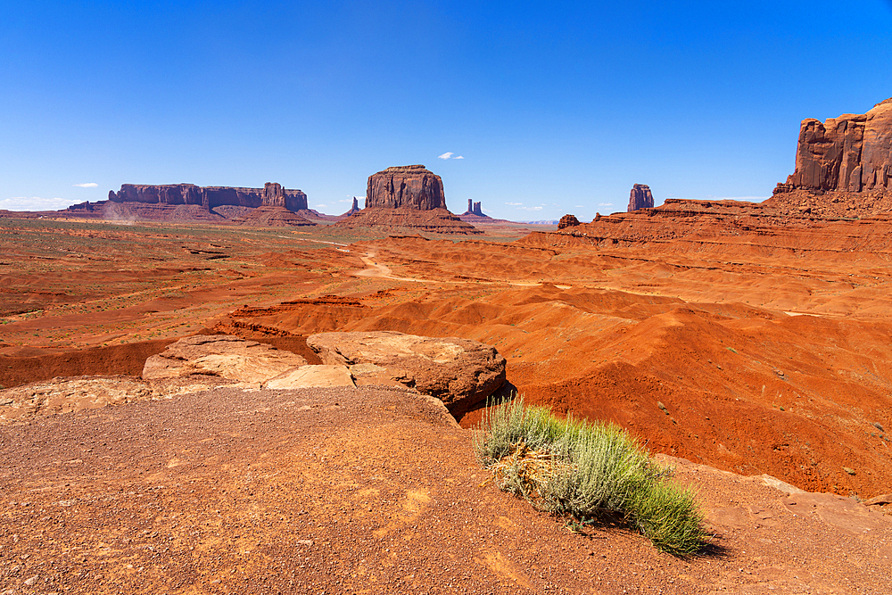 Scenic view of buttes and rock formations, John Ford Point, Monument Valley, Arizona, United States of America, North America