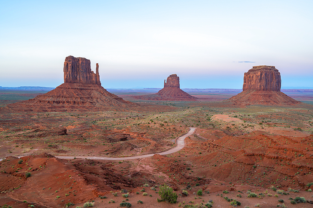 The Mittens at dusk, Monument Valley, Arizona, United States of America, North America