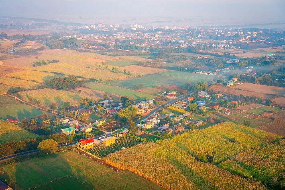 Village and countryside around Lake Inle at sunrise, Myanmar