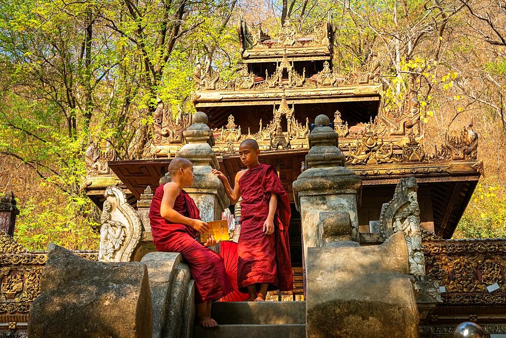 Two novice monks at monastery, Mandalay, Myanmar