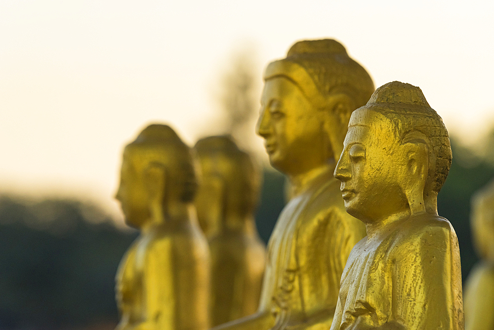 Gilded statues at Myo Yar Pyae Pagoda, Monywa, Myanmar (Burma), Asia