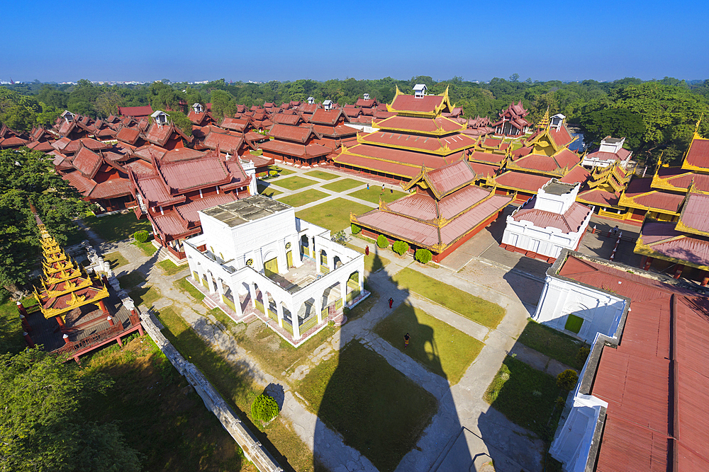 High angle view of Royal Palace, Mandalay, Myanmar (Burma), Asia