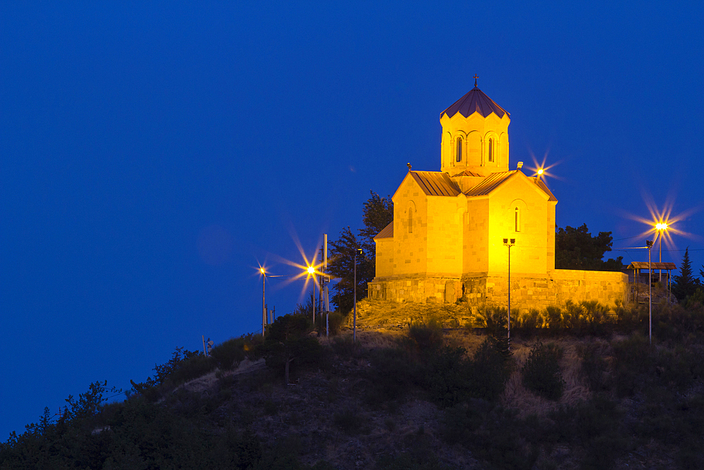 Tabor Monastery of the Transfiguration at twilight, Tbilisi, Georgia, Central Asia, Asia