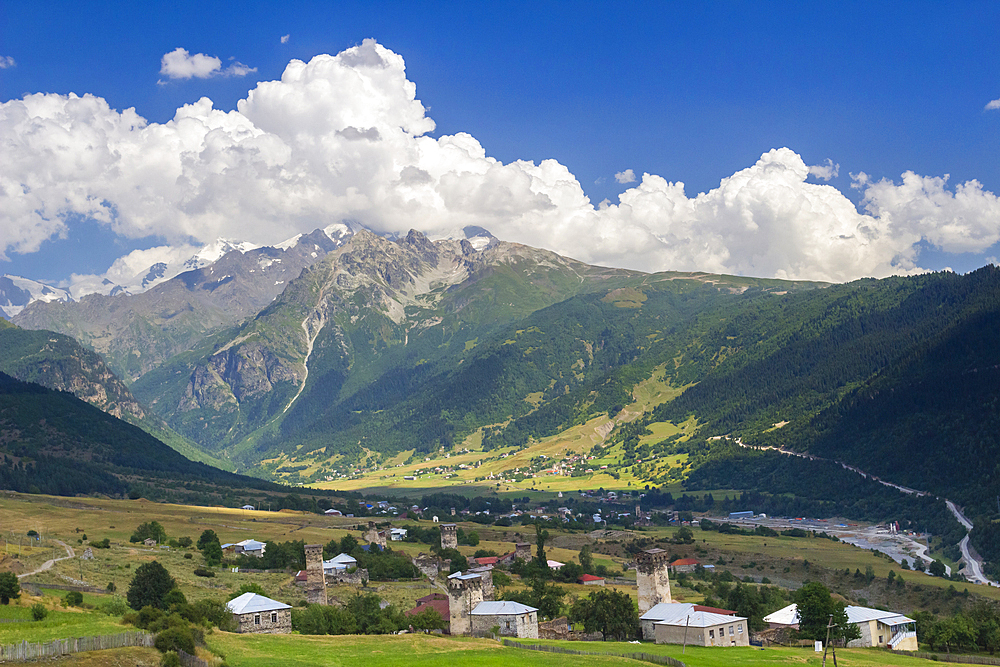 Village of Artskheli in Caucasian mountains, Svaneti mountains, Georgia, Central Asia, Asia