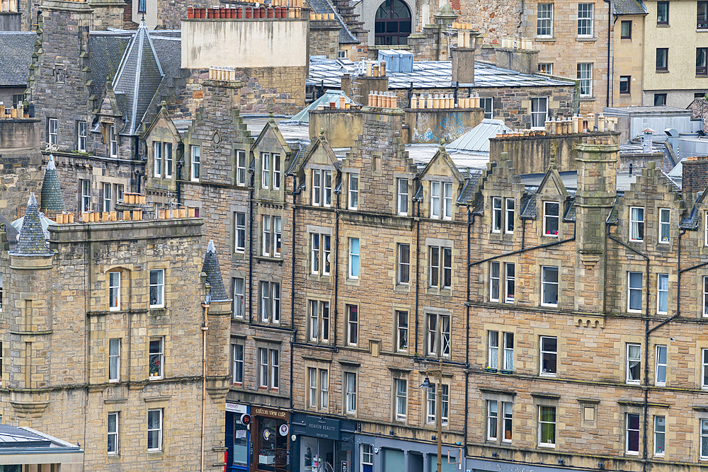 Detail of houses in Edinburgh city center, Edinburgh, Scotland, United Kingdom, Europe