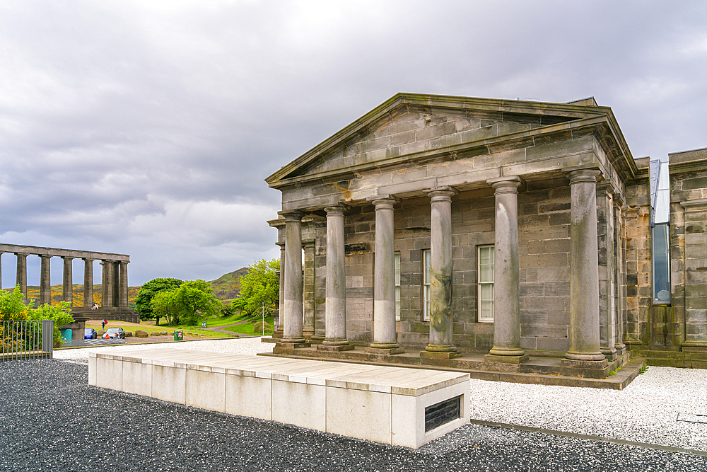 Collective City Observatory with National Monument of Scotland in background, Calton Hill, UNESCO World Heritage Site, Edinburgh, Scotland, United Kingdom, Europe