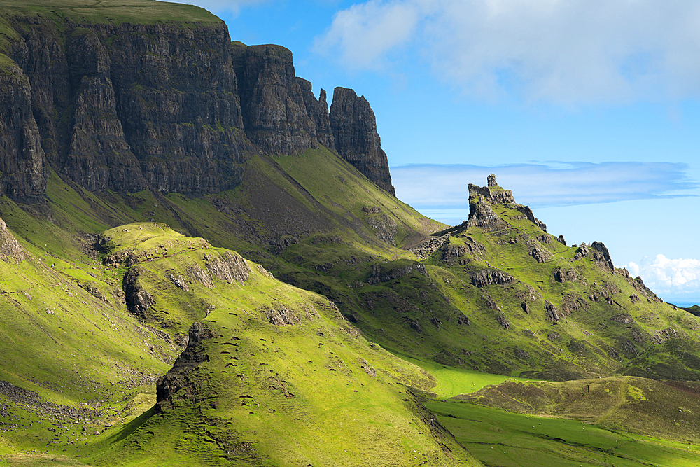 Scenic view of green landscape at Quiraing, Isle of Skye, Inner Hebrides, Highland Region, Scotland, United Kingdom, Eurppe