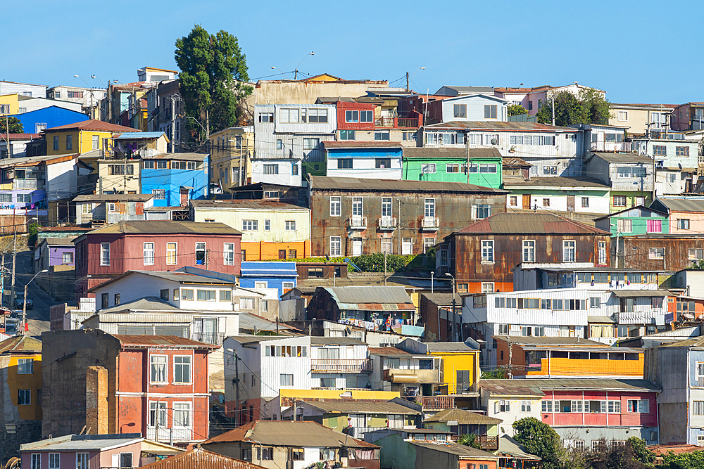 Colorful houses of Valparaiso, Valparaiso, Valparaiso Province, Valparaiso Region, Chile, South America