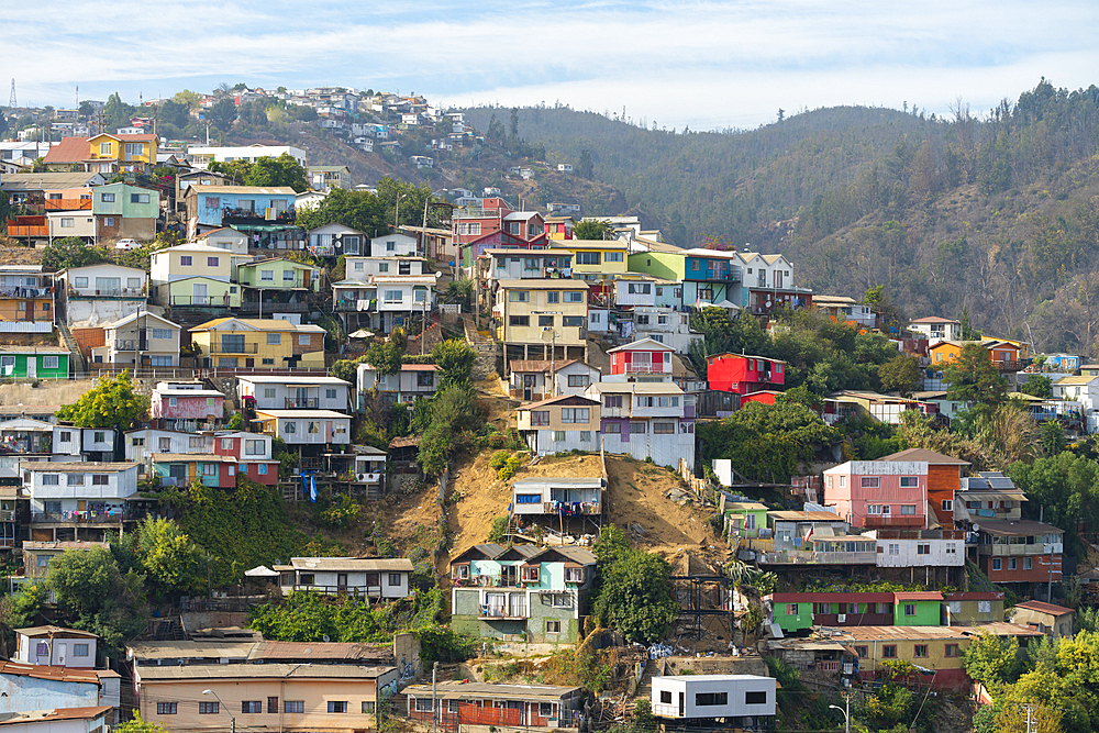 Colorful houses, Cerro Polanco, Valparaiso, Valparaiso Province, Valparaiso Region, Chile, South America