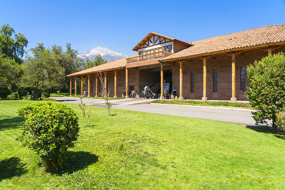 Facade of El Principal winery on sunny day, Pirque, Maipo Valley, Cordillera Province, Santiago Metropolitan Region, Chile, South America