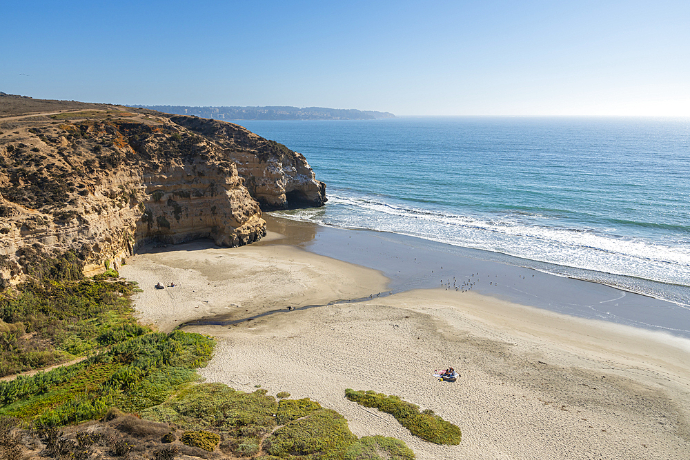 Elevated view of Quirilluca beach, Puchuncavi, Valparaiso Province, Valparaiso Region, Chile, South America