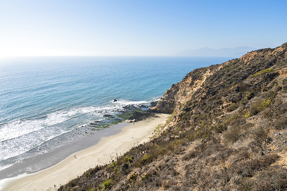 Elevated view of Quirilluca beach, Puchuncavi, Valparaiso Province, Valparaiso Region, Chile, South America