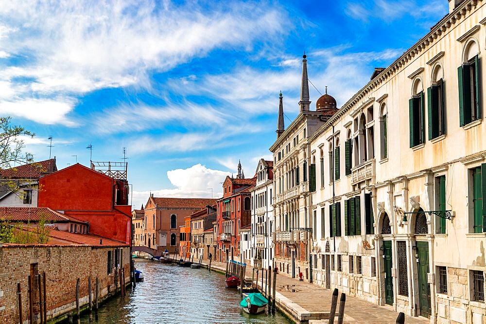 View of Rio della Madonna dell'Orto with its typical Venetian houses, Venice, Veneto, Italy