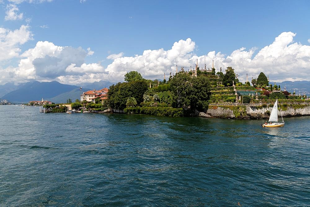 Overview of the garden of Isola Bella, Borromean Islands, Lake Maggiore, Stresa, Italy