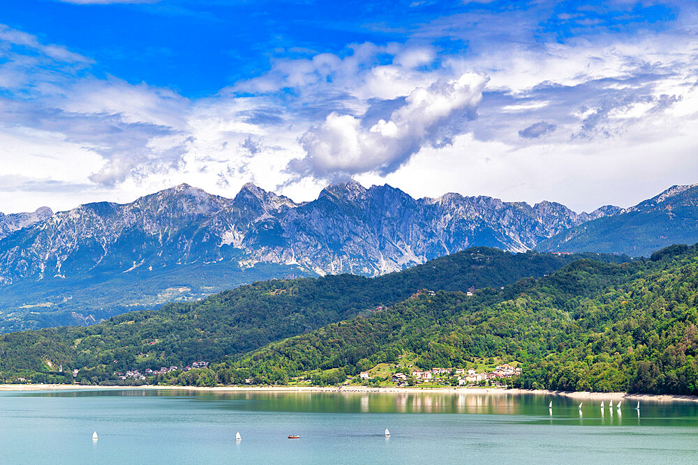 Lake Santa Croce, Alpago, Belluno, Dolomites, Veneto, Italy, Europe