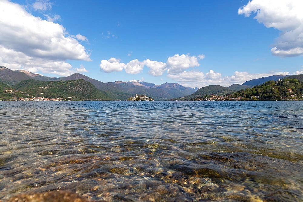 View of Lake Orta and the Island of San Giulio, Orta, Lake Orta, District of Novara, Piedmont, Italy