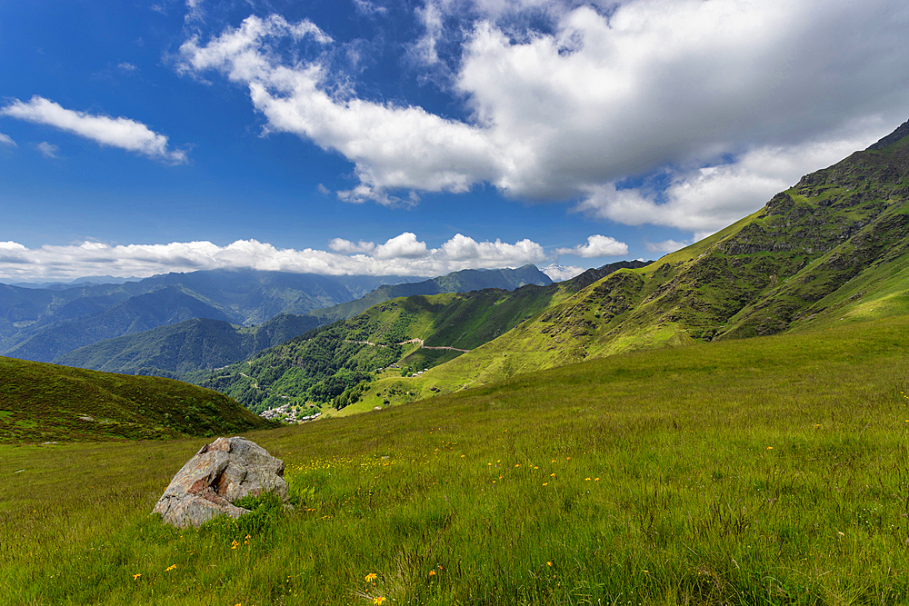 The bucolic landscape of Val Mastellone in summer, Rimella, Valsesia, Vercelli district, Piedmont, Italy, Europe