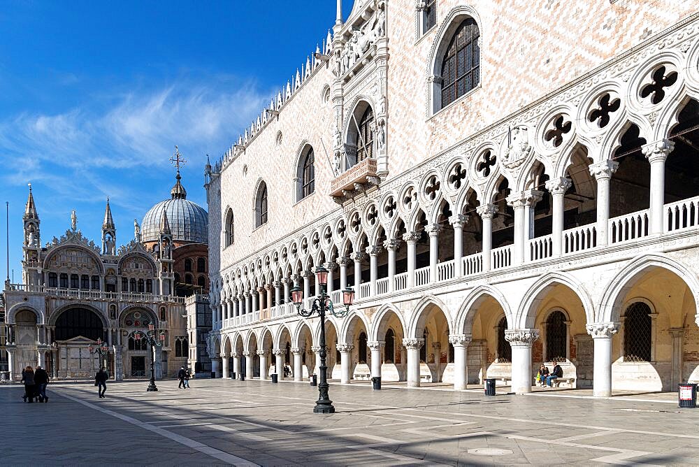 Perspective of the Doge's Palace and the Basilica of San Marco, Piazzetta San Marco, Venice, Veneto, Italy