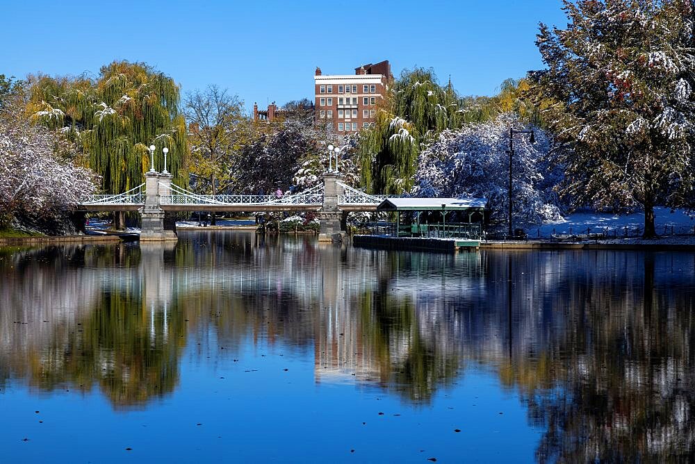 Early Autumn Snow at Boston's Public Garden Lagoon