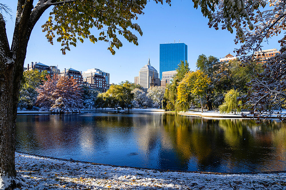 Boston's Public Garden in Autumn Snow