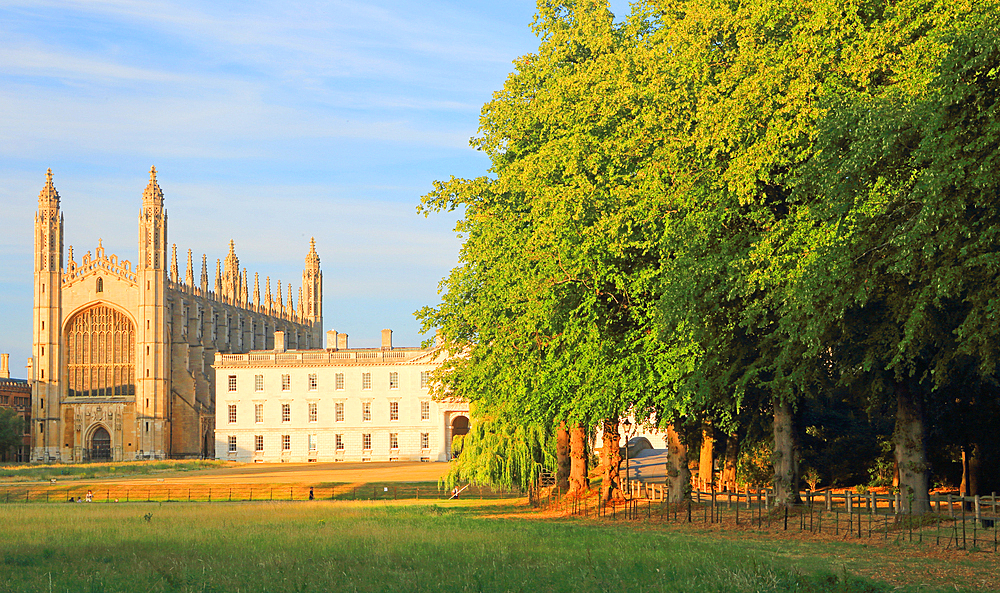 King's College Chapel from The Backs, evening light, Cambridge, England, UK