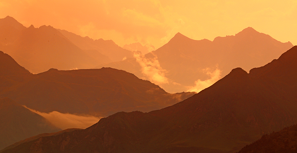 Panoramic views of the Pyrenees from Col Du Tourmalet 2115metres, France