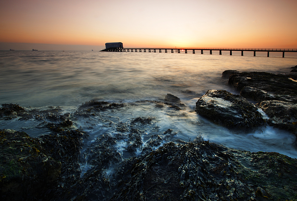 Bembridge Pier at sunrise, Isle of Wight, England, United Kingdom, Europe