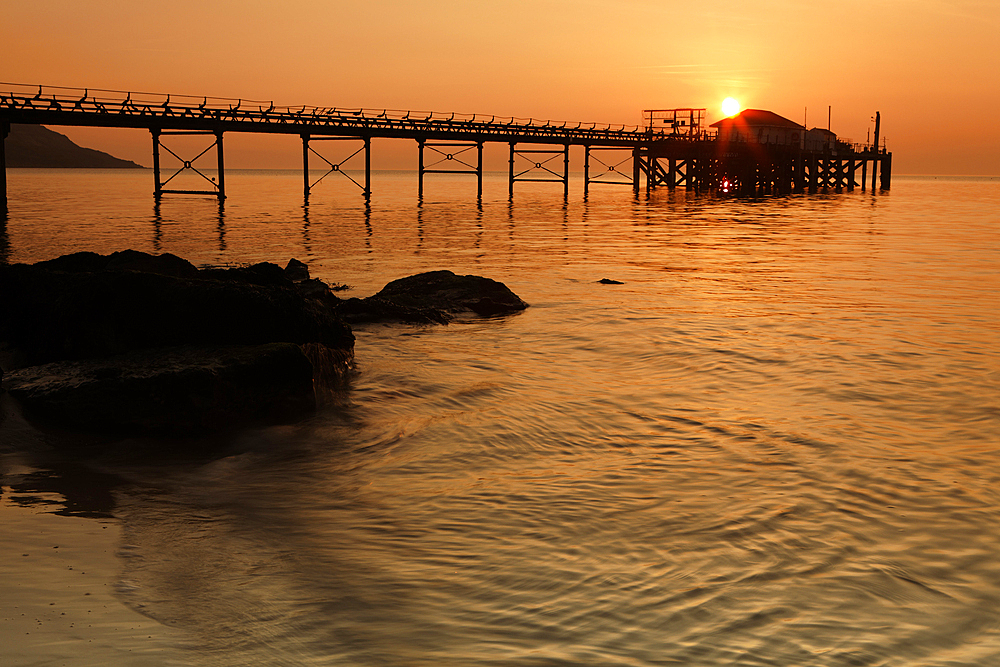 Sunset over Totland Pier, Isle of Wight, England, United Kingdom, Europe