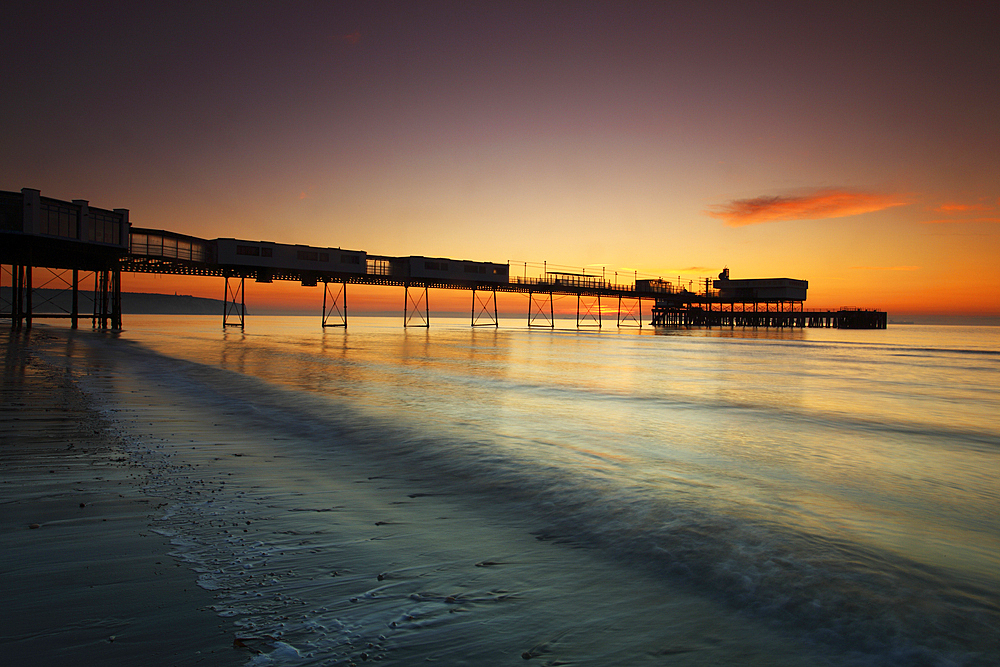 Sandown Pier at sunrise, Isle of Wight, England, United Kingdom, Europe