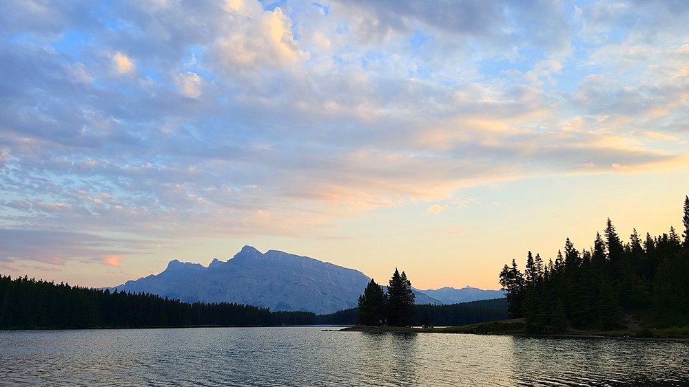 Moonlight on Jack Lake near Banff, Alberta, Canada
