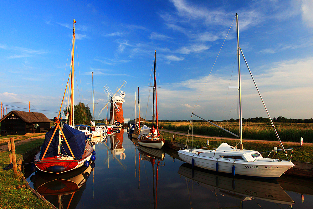 Summer evening, Horsey Mill, Norfolk Broads, Norfolk, England, United Kingdom, Europe