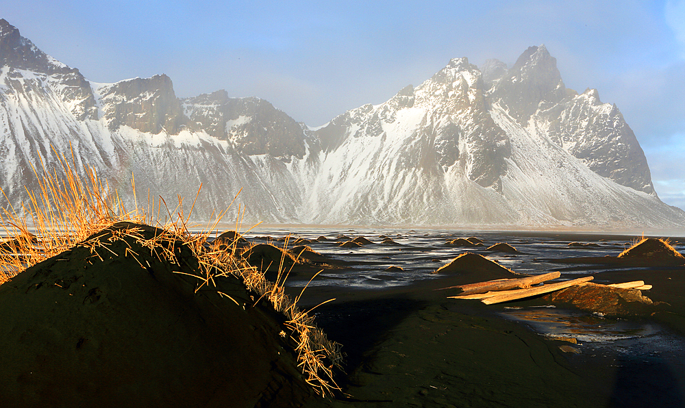 Vestrahorn Mountain and Stokksnes beach, south east Iceland, Polar Regions