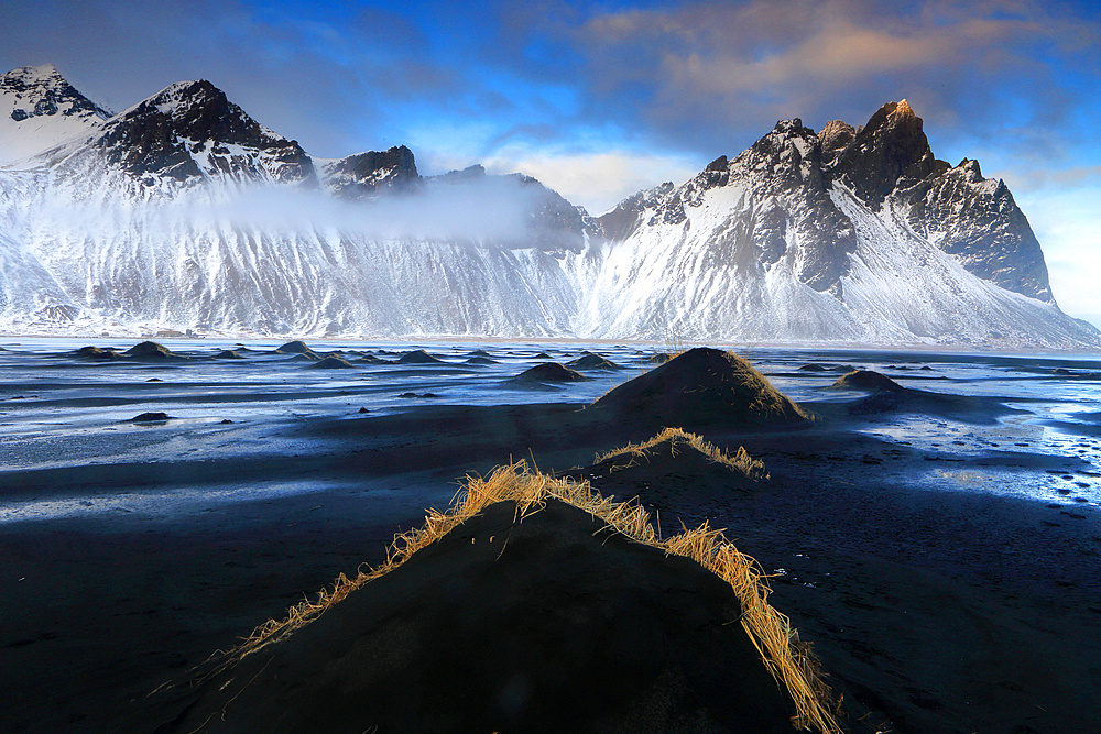 Vestrahorn Mountain and Stokksnes beach, south east Iceland, Polar Regions