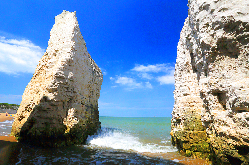 Chalk stacks and cliffs, Botany Bay, near Margate, Kent, England, United Kingdom, Europe