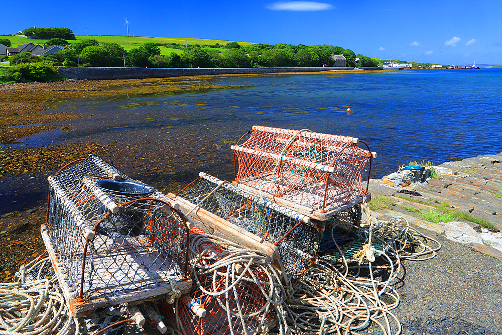 Lobster pots, St. Margaret's Hope, Mainland, Orkney Islands, United Kingdom, Europe