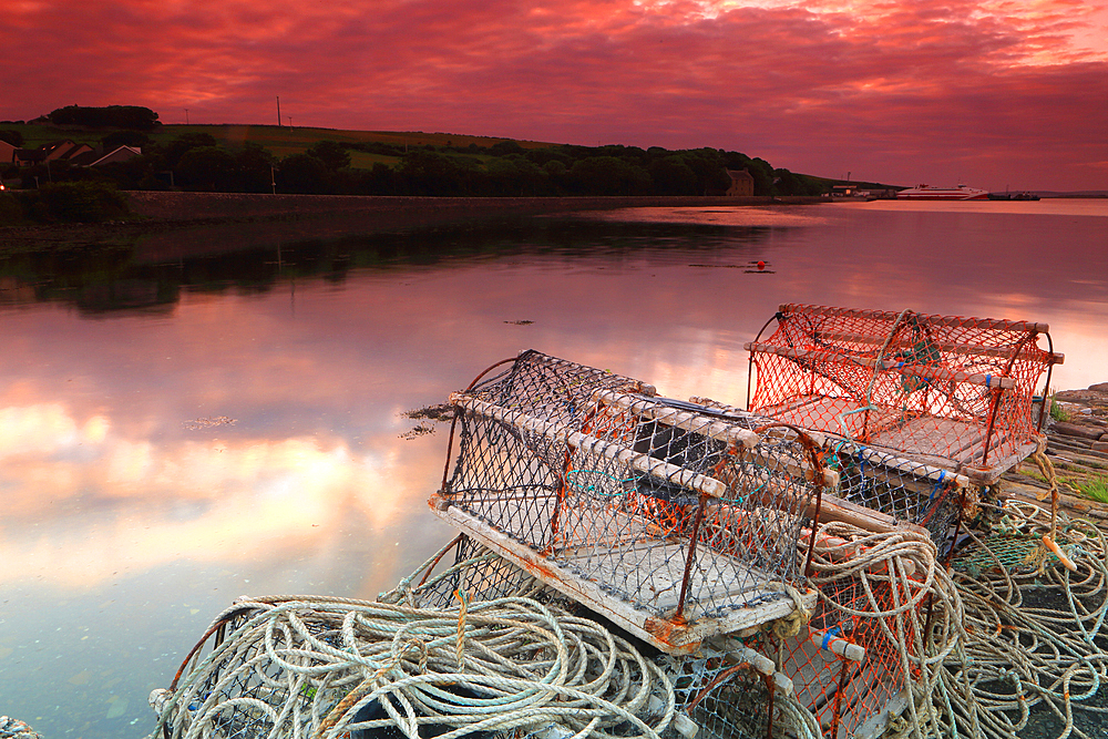 Lobster pots, Harbour, St. Magaret's Hope, Mainland, Orkney Islands, United Kingdom, Europe