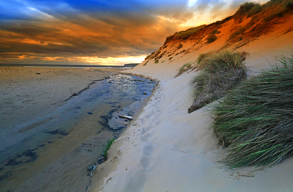 Dunnet Bay at sunset, near Thurso, Caithness, Scotland, United Kingdom, Europe