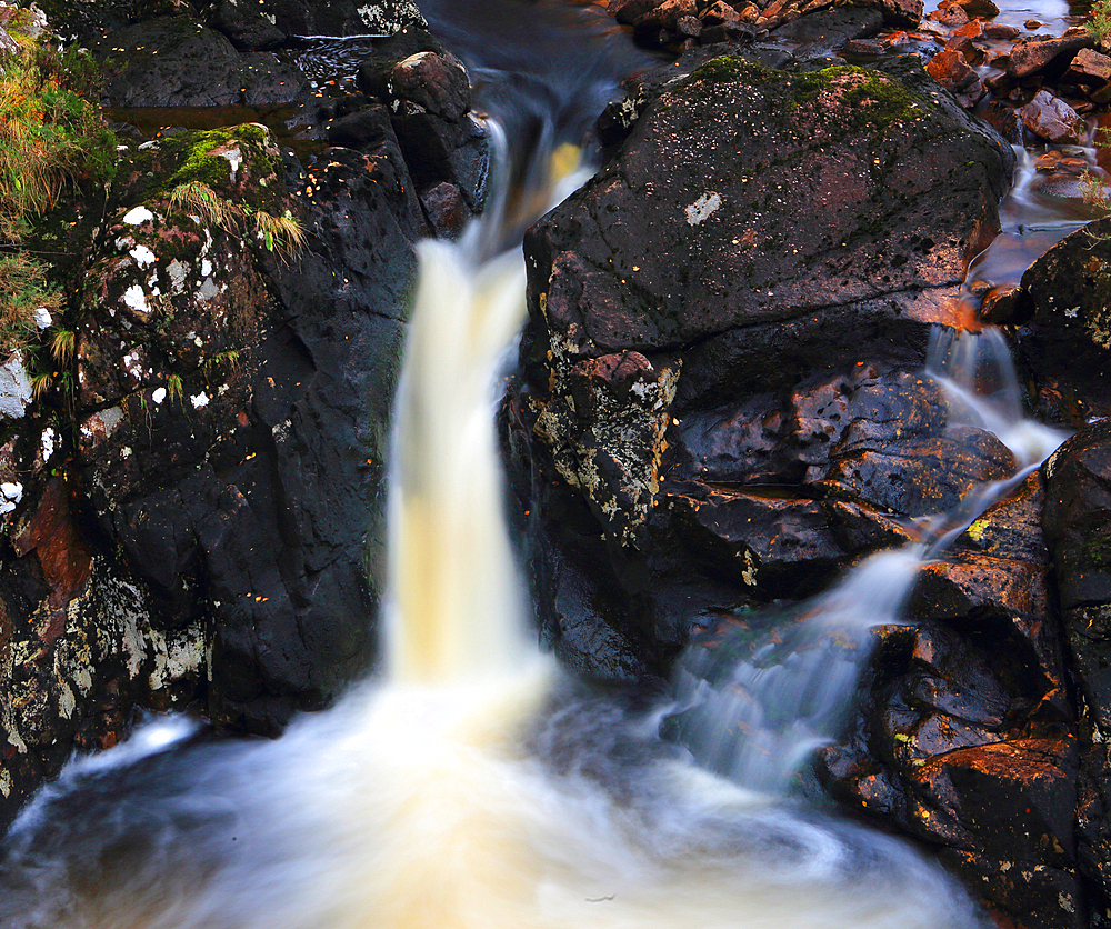 Mountain stream and waterfall, Assynt, Highland, Scotland, United Kingdom, Europe