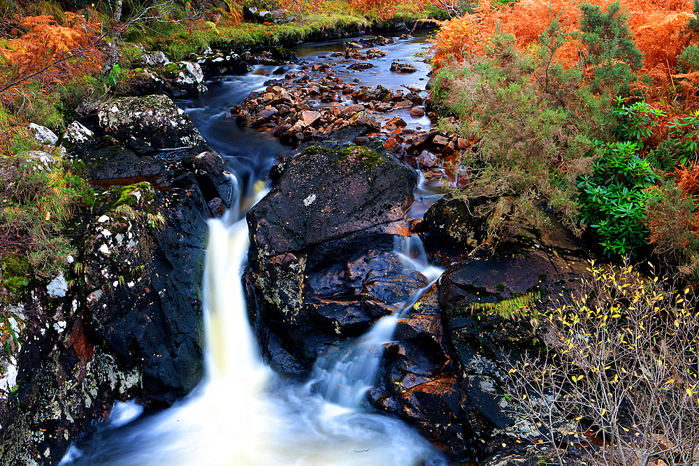 Mountain stream with waterfall, Assynt, Highland, Scotland, United Kingdom, Europe