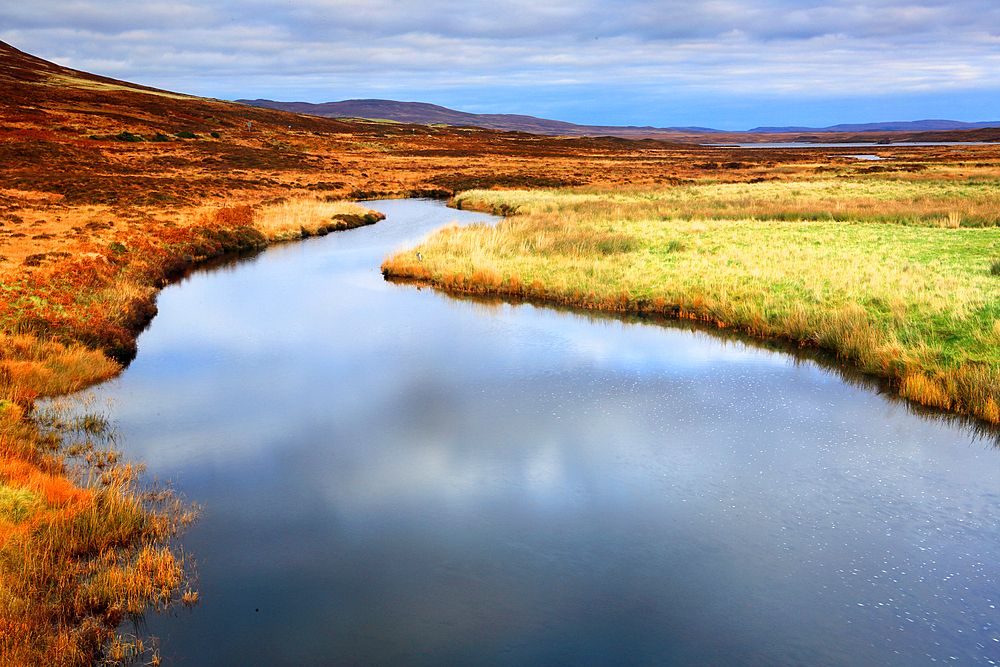 River and moorland, Sutherland, Highlands, Scotland, United Kingdom