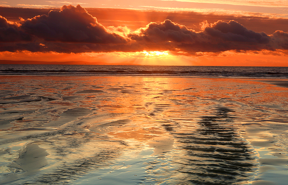 Sunset over The Bristol Channel from Dunraven Bay, Southerndown, Vale of Glamorgan, Wales, United Kingdom