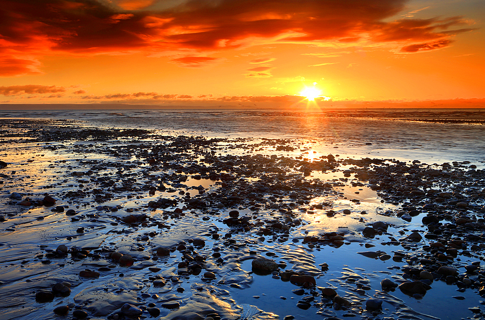 River Ogmore estuary at sunset, Ogmore-by-Sea, Bridgend, South Wales, United Kingdom