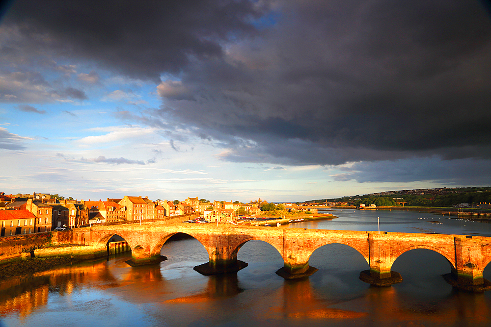 Evening light on The Old Bridge, Berwick-upon-Tweed, Northumberland, England, United Kingdom, Europe