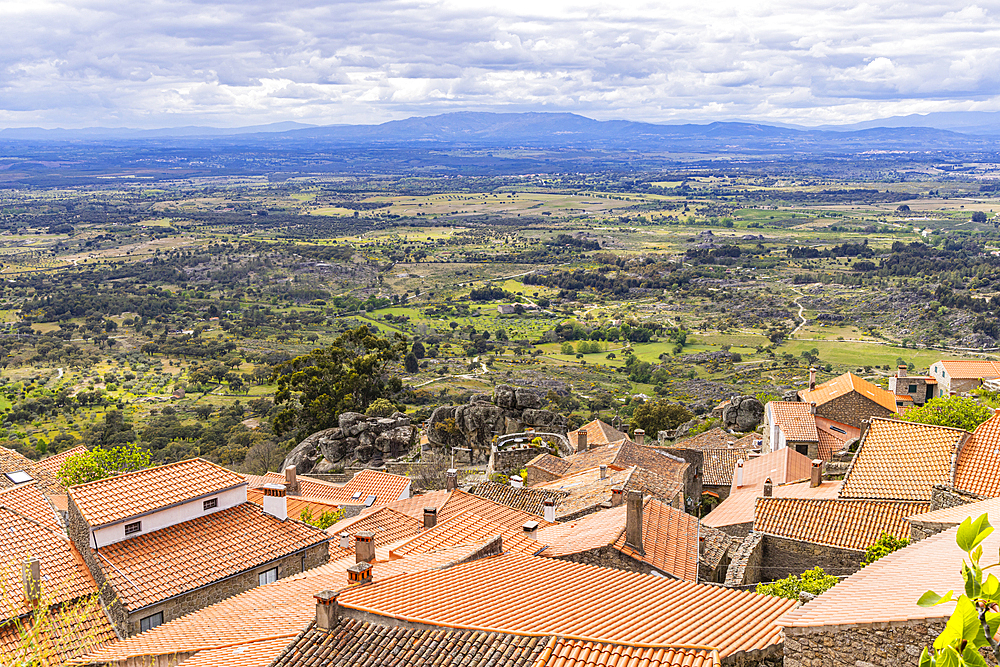 Europe, Portugal, Monsanto. Terra cotta roofs and rural Portugese landscape.