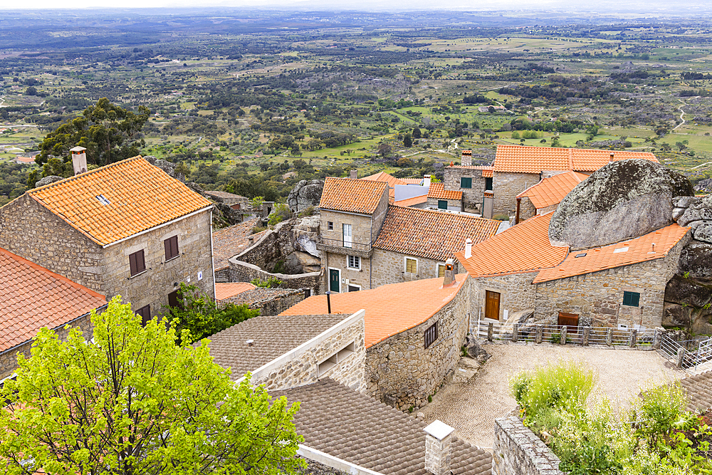 Europe, Portugal, Monsanto. Terra cotta roofs and rural Portugese landscape.