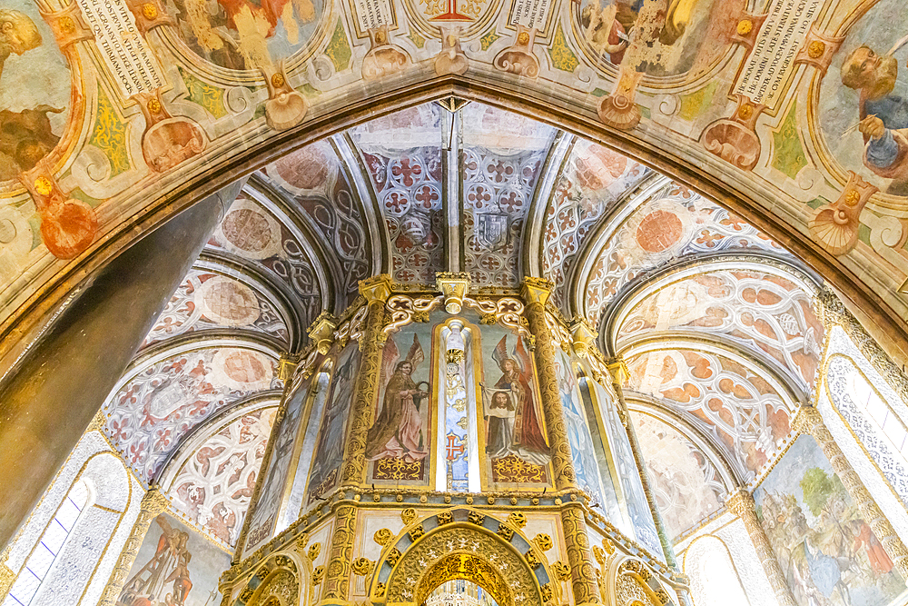 Europe, Portugal, Tomar. April 14, 2022. Ornate interior of the Convent of Christ in the Castle of Tomar. Built by the Knights Templar, a UNESCO World Heritage Site.