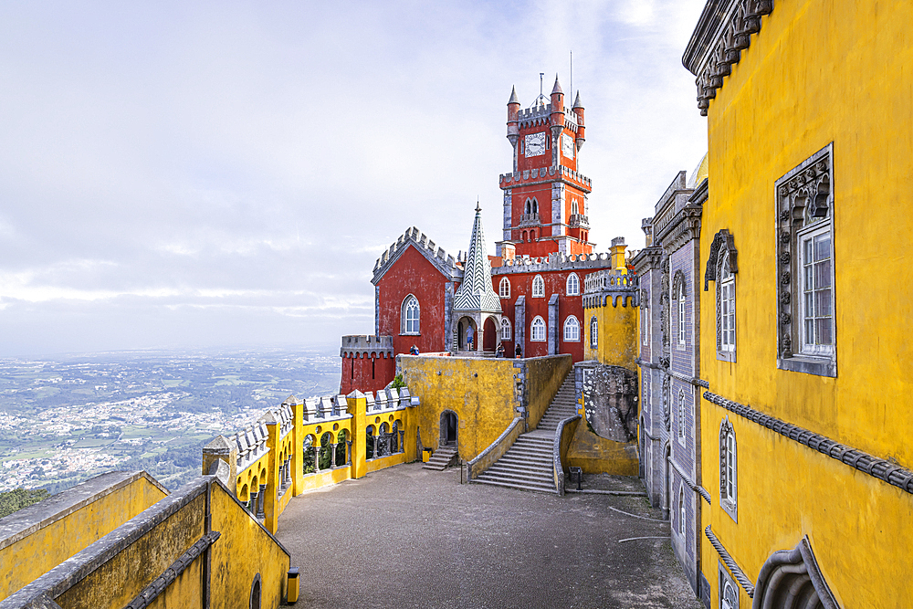 Europe, Portugal, Sintra. April 17, 2022. The ornate Park and National Palace of Pena, a UNESCO World Heritage Site in Sintra.