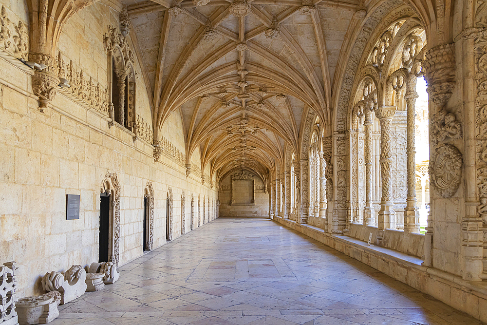 Europe, Portugal, Lisbon. April 19, 2022. The Jeronimos Monastery, burial site of Vasco da Gama, and an example of Portugese Gothic Maueline architecture. A UNESCO World Heritage Site.