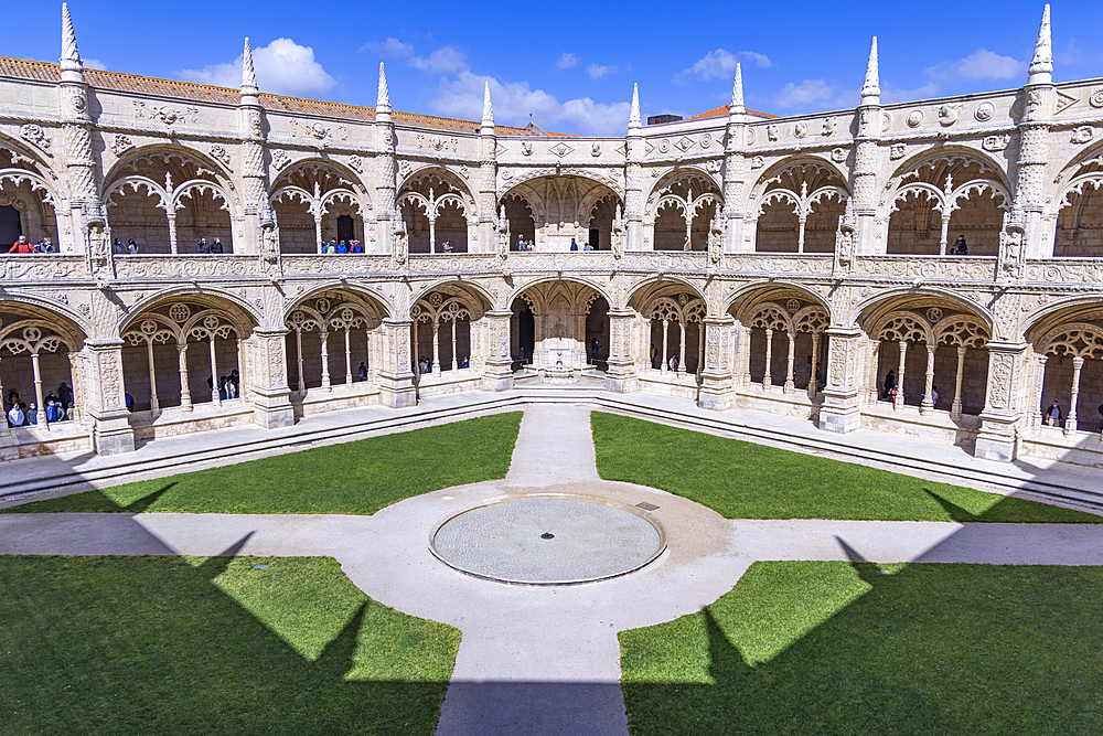 Europe, Portugal, Lisbon. April 19, 2022. The Jeronimos Monastery, burial site of Vasco da Gama, and an example of Portugese Gothic Maueline architecture. A UNESCO World Heritage Site.