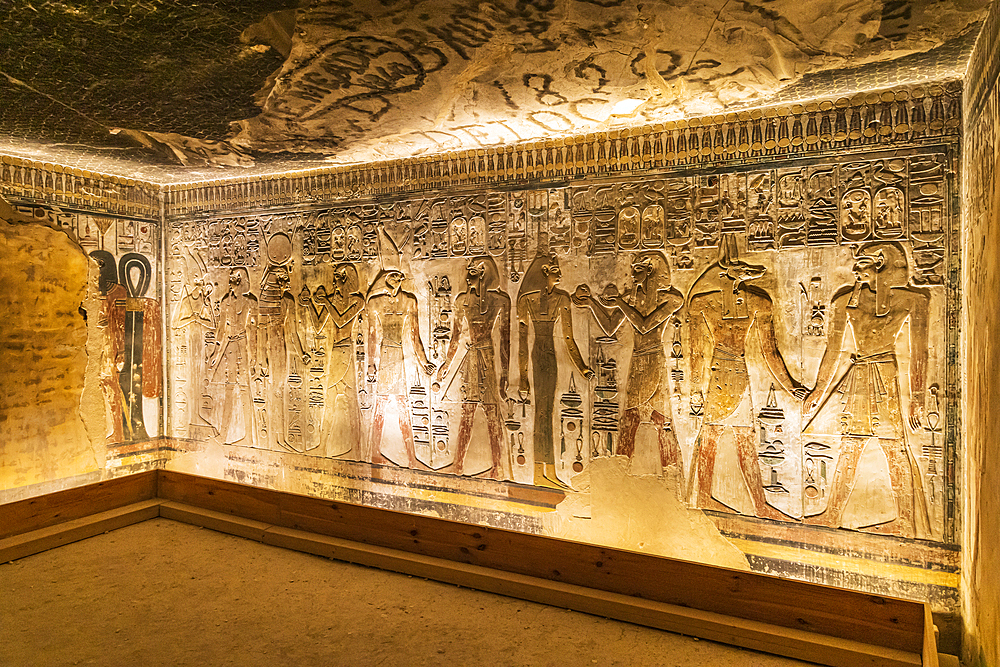 Valley of the Kings, Luxor, Egypt. February 26, 2022. Interior of the Tombs of Ramses VI in the Valley of the Kings at Luxor.